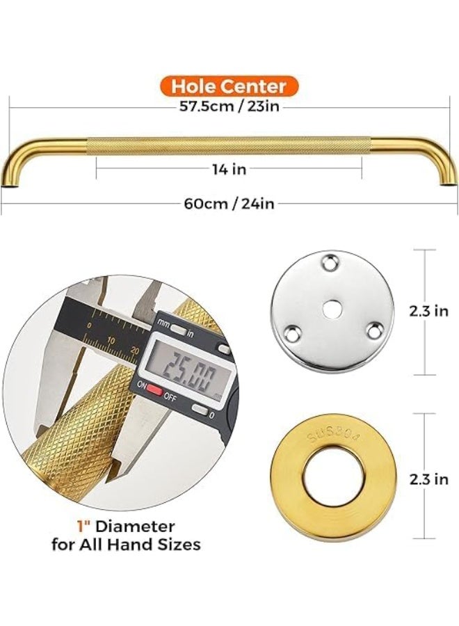 Grab Bars for Shower, 2 Pack 24-Inch Anti Slip Shower Handles for Elderly, Safety Shower Grab Bar, Stainless Steel Handicap Grab Bars for Bathroom,Toilet (Gold, 1" Diameter) - Image 3