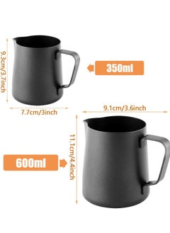 Y&D Milk Frothing Pitcher Stainless Steel Espresso Steaming Pitchers, Coffee Milk Frother Jug Cup for Espresso Machines Cappuccino Latte Art Black/Silver 0.35L  - Image 2