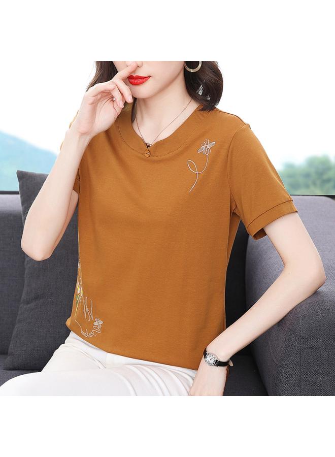 Song Feng Ya Middle-aged And Old Mother Cotton Short-sleeved T-shirt Women Summer New Embroidered Thin Breathable Clothes 