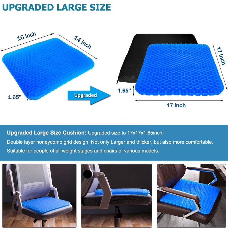 Helishy Gel Seat Cushion, Office Seat Cushion Chair Pads for Office Home Car Wheelchair Long Trips - Extra Large Gel Cushion for Pressure Sores, Tailbone, Back, Sciatica Pain Relief (Extra Large, Blue) - Image 3