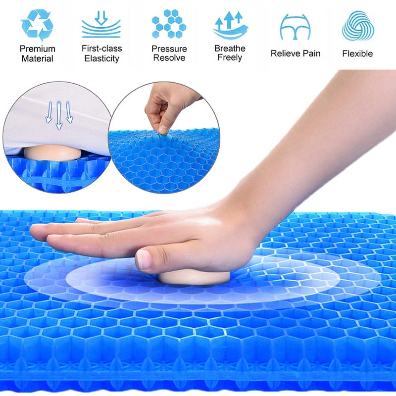 Helishy Gel Seat Cushion, Office Seat Cushion Chair Pads for Office Home Car Wheelchair Long Trips - Extra Large Gel Cushion for Pressure Sores, Tailbone, Back, Sciatica Pain Relief (Extra Large, Blue) - Image 2