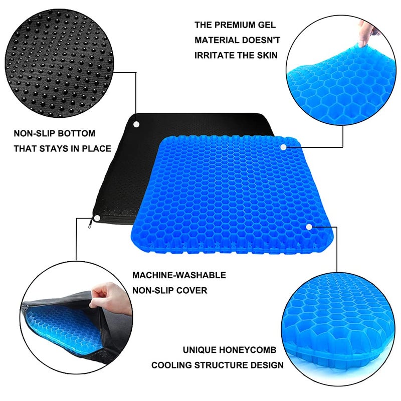 Helishy Gel Seat Cushion, Office Seat Cushion Chair Pads for Office Home Car Wheelchair Long Trips - Extra Large Gel Cushion for Pressure Sores, Tailbone, Back, Sciatica Pain Relief (Extra Large, Blue) - Image 4