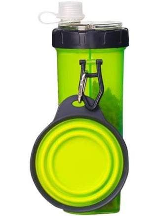 2-in-1 Portable Pet Water Bottle – Leakproof Travel Bottle with Foldable Silicone Bowl for Water & Dry Food