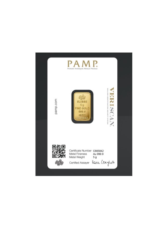 PAMP CKS Suisse Pamp 5 Gram 24k Gold Bar - 5 Grams Gold Bar 24KT 999.9 Purity  - Image 2