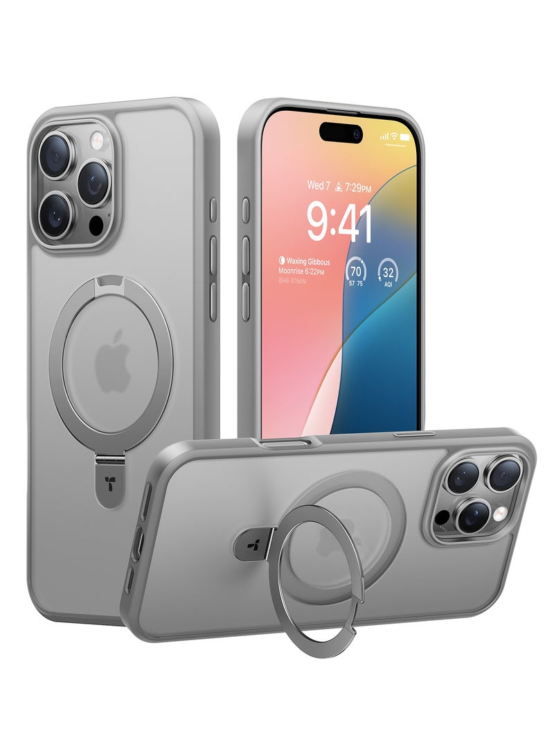 حافظة مغناطيسية لجهاز iPhone 16 Pro Max مع حامل، حامل مدمج متوافق مع MagSafe، مختبرة ضد السقوط بمعيار عسكري، حماية، حافظة هاتف رقيقة شفافة لجهاز iPhone 16 Pro Max 6.9" 2024، رمادي طبيعي من التيتانيوم - Image 1