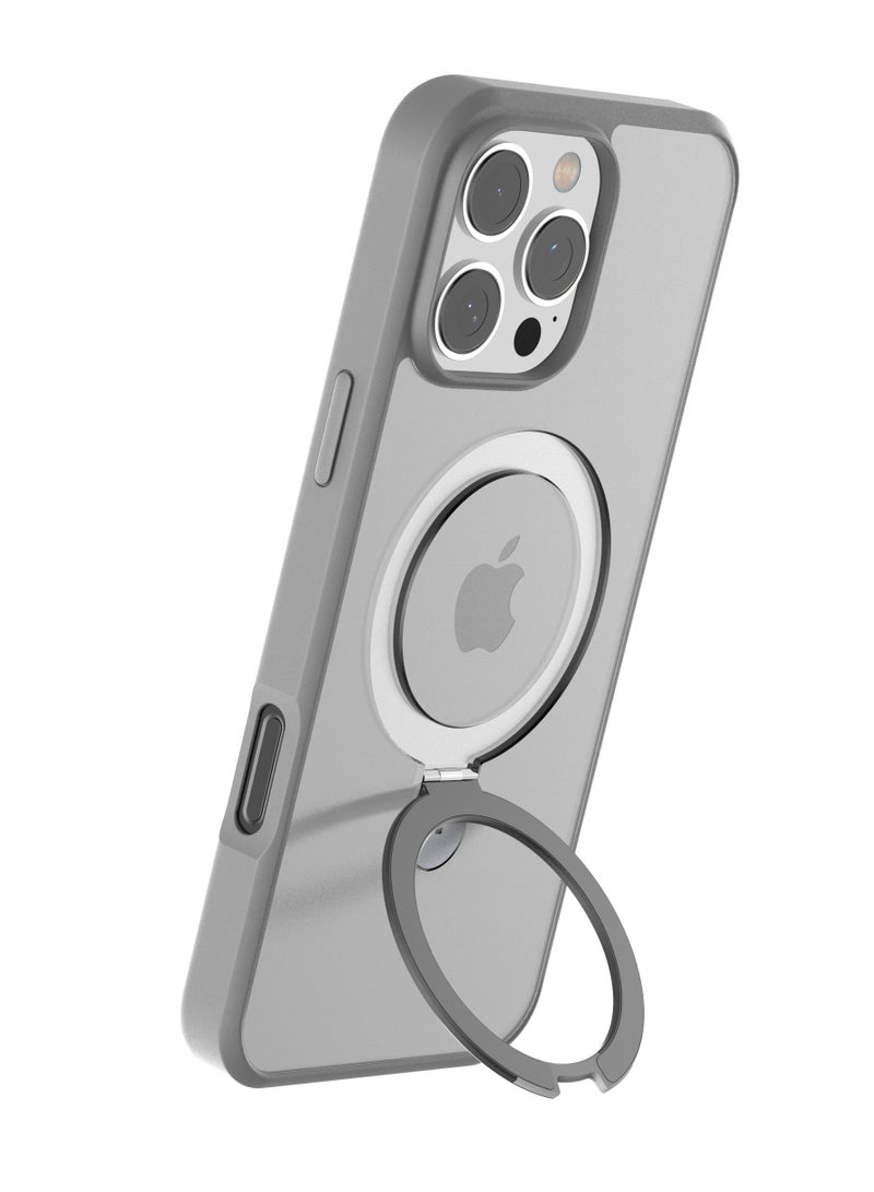 حافظة مغناطيسية لجهاز iPhone 16 Pro Max مع حامل، حامل مدمج متوافق مع MagSafe، مختبرة ضد السقوط بمعيار عسكري، حماية، حافظة هاتف رقيقة شفافة لجهاز iPhone 16 Pro Max 6.9" 2024، رمادي طبيعي من التيتانيوم - Image 3