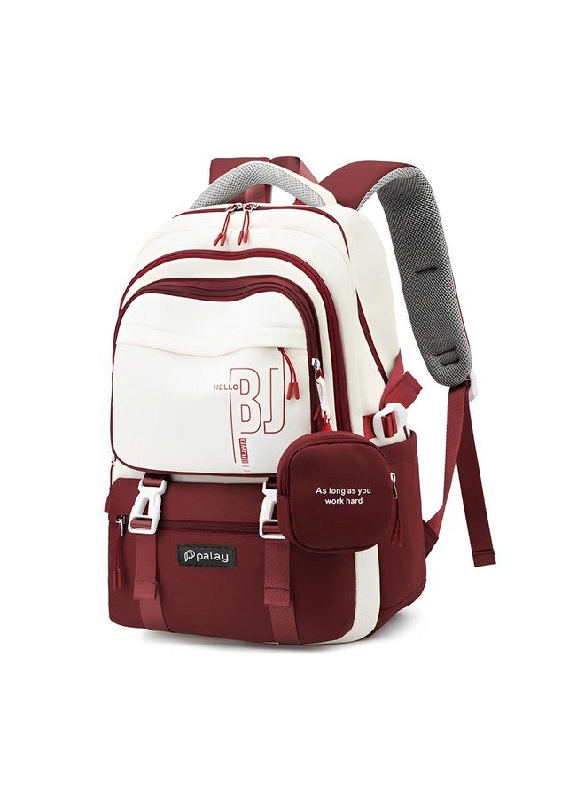 PALAY¬Æ Girls Backpack School Backpack with Small Zipper Pouch Fashion Red Nylon with Padded Shoulder Straps & Handle Design Multi Compartment Large for School,Camping,Travel - Image 1