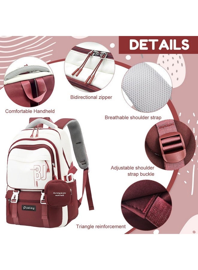 PALAY¬Æ Girls Backpack School Backpack with Small Zipper Pouch Fashion Red Nylon with Padded Shoulder Straps & Handle Design Multi Compartment Large for School,Camping,Travel - Image 3