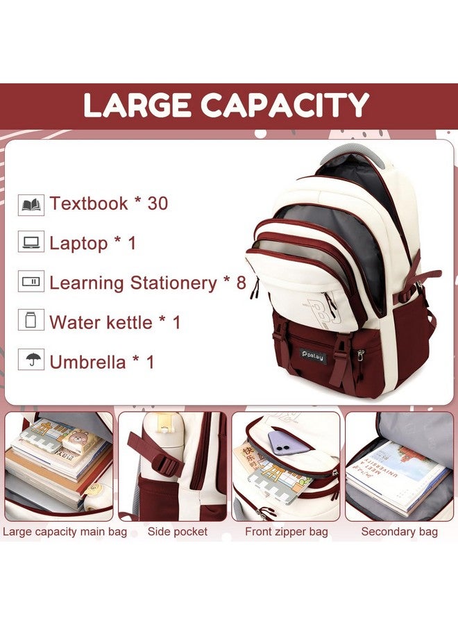 PALAY¬Æ Girls Backpack School Backpack with Small Zipper Pouch Fashion Red Nylon with Padded Shoulder Straps & Handle Design Multi Compartment Large for School,Camping,Travel - Image 4