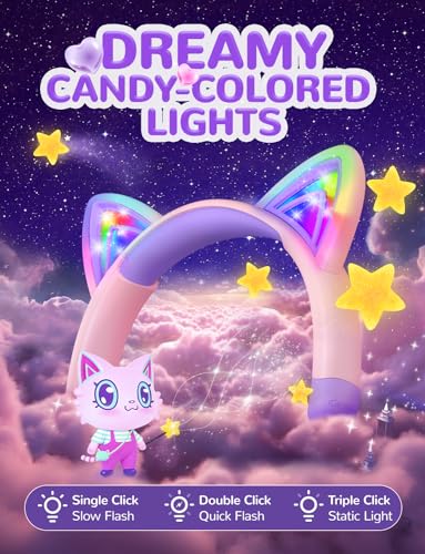 iClever Kids Bluetooth Headphones, Light Up Cat Ear,60H Playtime, USB C Fast Charging, Safe Volume 74/85dBA, Bluetooth 5.3,Toddler Headphones Wireless for iPad Tablets Travel,Meow Cookies-Peach Pink - Image 3