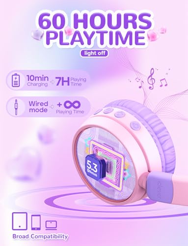 iClever Kids Bluetooth Headphones, Light Up Cat Ear,60H Playtime, USB C Fast Charging, Safe Volume 74/85dBA, Bluetooth 5.3,Toddler Headphones Wireless for iPad Tablets Travel,Meow Cookies-Peach Pink - Image 4