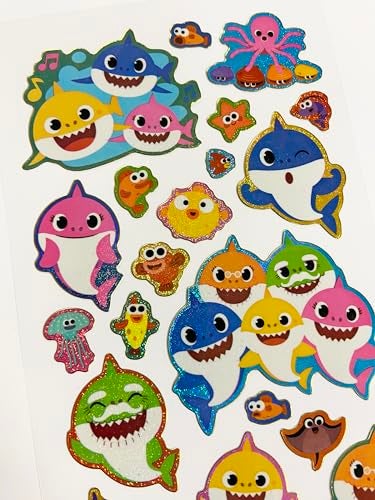 Paper Projects 01.70.06.167 Baby Shark Sparkly Stickers | Official Licensed Product | Reusable on Non-Porous Surfaces, White, 19.5cm x 9.5cm - Image 3
