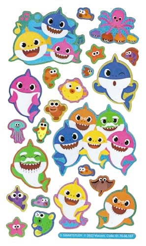 Paper Projects 01.70.06.167 Baby Shark Sparkly Stickers | Official Licensed Product | Reusable on Non-Porous Surfaces, White, 19.5cm x 9.5cm - Image 2