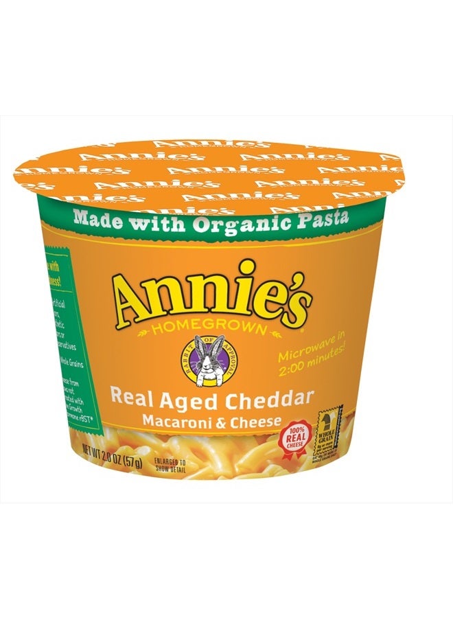 Annies Real Aged Cheddar Microwavable Mac and Cheese with Organic Pasta Cup, 2.01 oz (Pack of 12)