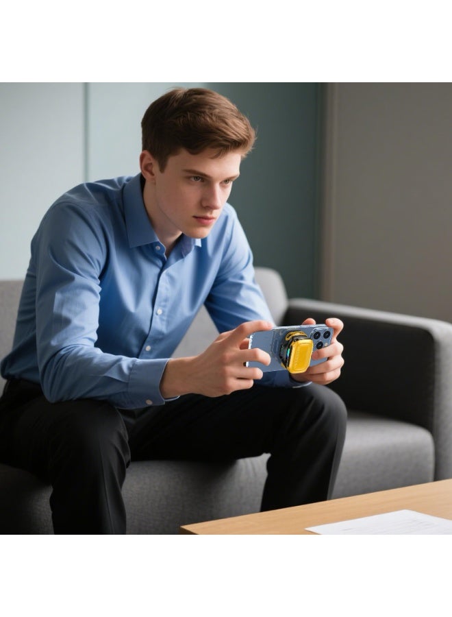 **مروحة تبريد هواتف صفراء** - **جهاز تبديد حراري مغناطيسي ذكي** - **مبرد رقمي سريع مع شاشة LED** - **للهواتف الذكية والأجهزة اللوحية** - **للاستخدام المنزلي والسفر** - **للرجال والنساء** - **مثالية للطقس الحار** - Image 2