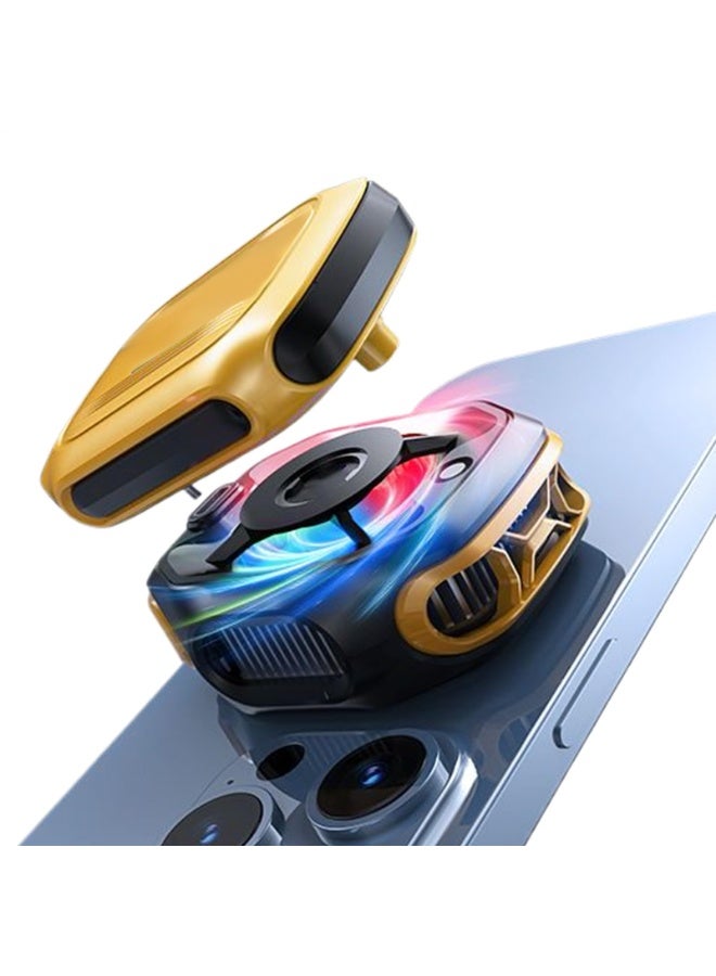 **مروحة تبريد هواتف صفراء** - **جهاز تبديد حراري مغناطيسي ذكي** - **مبرد رقمي سريع مع شاشة LED** - **للهواتف الذكية والأجهزة اللوحية** - **للاستخدام المنزلي والسفر** - **للرجال والنساء** - **مثالية للطقس الحار** - Image 1