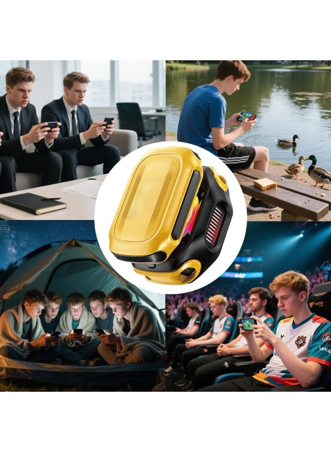 **مروحة تبريد هواتف صفراء** - **جهاز تبديد حراري مغناطيسي ذكي** - **مبرد رقمي سريع مع شاشة LED** - **للهواتف الذكية والأجهزة اللوحية** - **للاستخدام المنزلي والسفر** - **للرجال والنساء** - **مثالية للطقس الحار** - Image 4