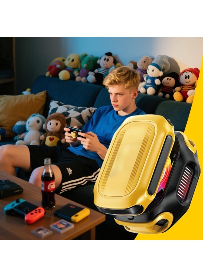 **مروحة تبريد هواتف صفراء** - **جهاز تبديد حراري مغناطيسي ذكي** - **مبرد رقمي سريع مع شاشة LED** - **للهواتف الذكية والأجهزة اللوحية** - **للاستخدام المنزلي والسفر** - **للرجال والنساء** - **مثالية للطقس الحار** - Image 3