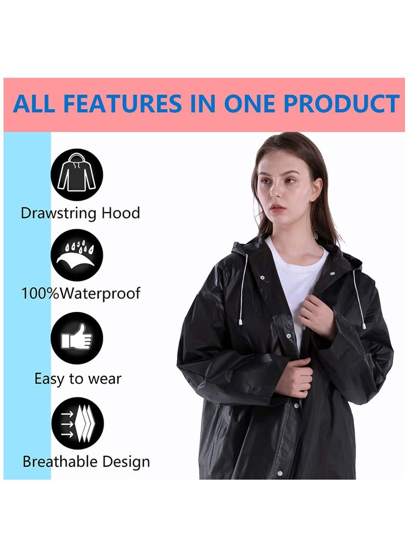 SYOSI Universal Portable Raincoat, black Waterproof EVA Rain Ponchos for Men and Women, MAKINGTEC Adults Reusable Rain Coats Long Sleeve Rain Poncho for Camping, Hiking, or Any Outdoor Activities(2 Pack) - Image 5