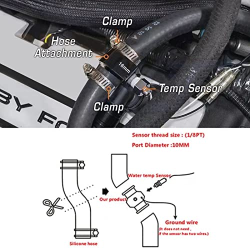 BAGARAATAN Black Aluminum Water Temp Meter Temperature Gauge Joint Pipe Radiator Sensor Adaptor Attachment Hose Clamps 22mm - Image 5