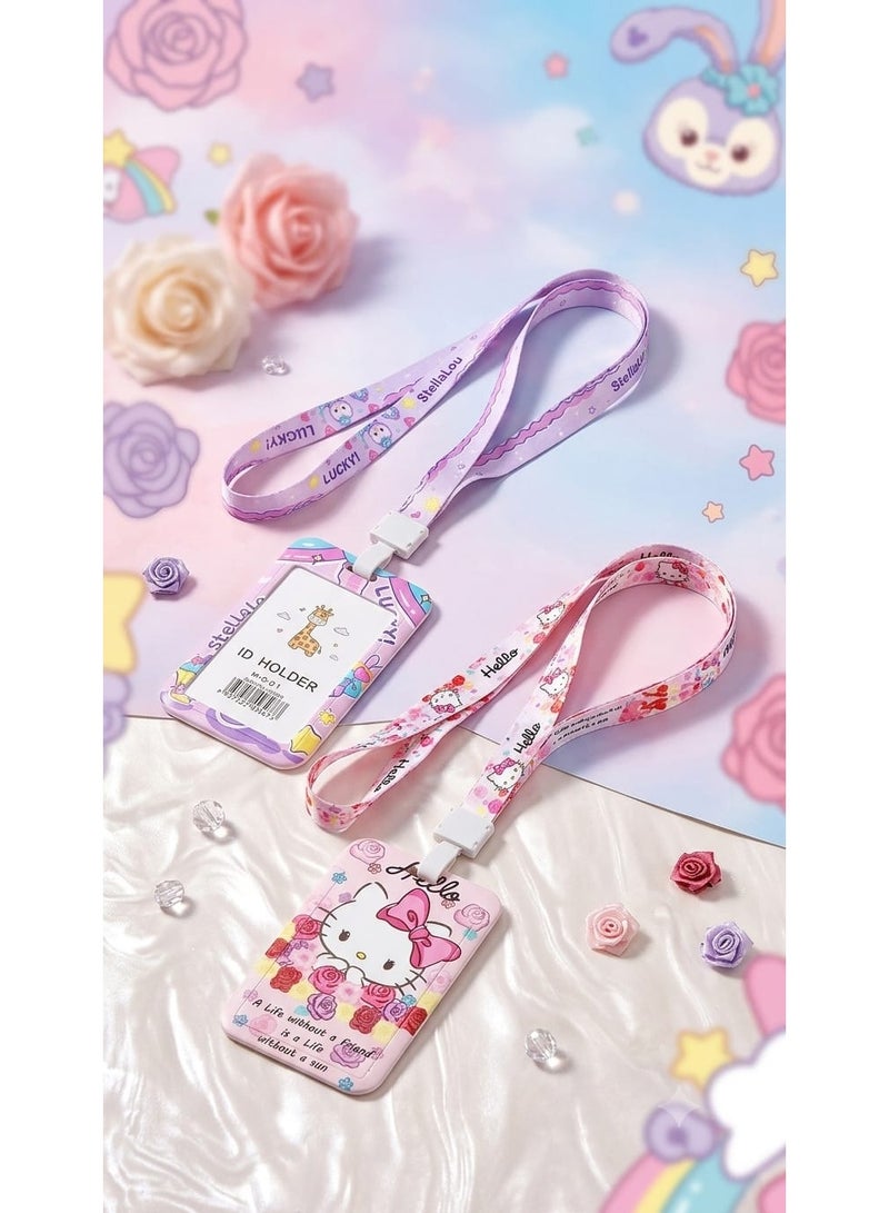 Double-Sided Cartoon ID Card Holder with Lanyard - Waterproof & Heavy-Duty Badge Holder, Ideal for Office, School, Credit Cards, and Events