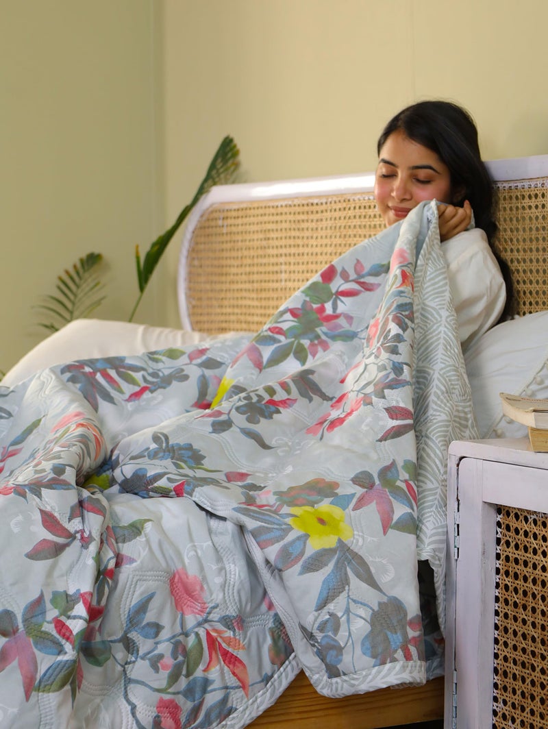 Fancy Walas Dohar Double Bed 100% Cotton Blankets for Summer | Grey Color | 90x100 Inch, 150GSM Ac Comforter and Cooling Blankets for Summer | Classic Printed Design | Quilt | Ideal for Gifting - Image 5