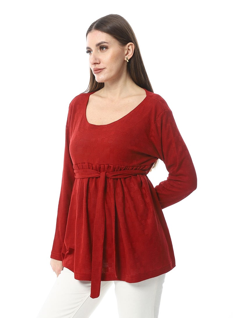 سيزار بلوزة حريمي بأكمام طويلة ورباط من الخصر - Image 2