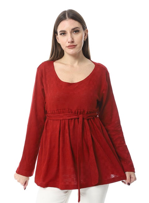 بلوزة حريمي بأكمام طويلة ورباط من الخصر