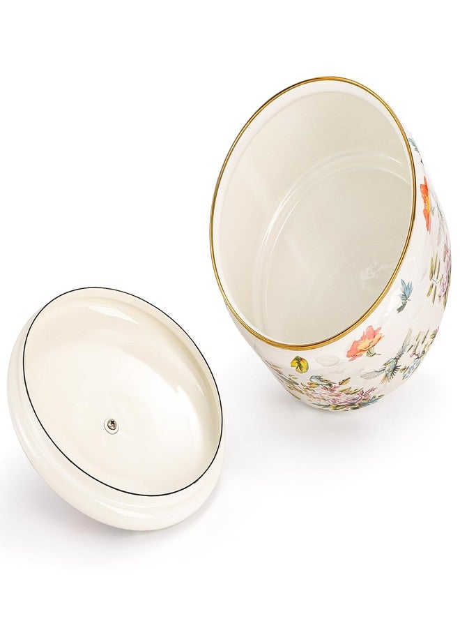 Elsjoy Vintage Enamel Canister with Lid, 81 oz Large Enamel Storage Container Floral Ceramic Cookie Jar, Farmhouse Ceramic Kitchen Canister for Sugar, Tea, Candy - Image 3