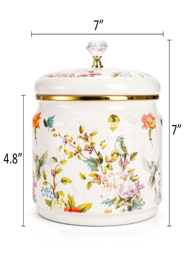 Elsjoy Vintage Enamel Canister with Lid, 81 oz Large Enamel Storage Container Floral Ceramic Cookie Jar, Farmhouse Ceramic Kitchen Canister for Sugar, Tea, Candy - Image 2