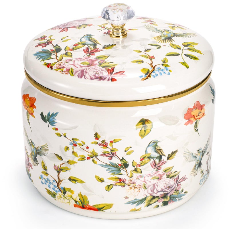 Elsjoy Vintage Enamel Canister with Lid, 81 oz Large Enamel Storage Container Floral Ceramic Cookie Jar, Farmhouse Ceramic Kitchen Canister for Sugar, Tea, Candy - Image 1