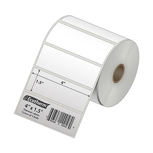 Ecotherm 4" x 1.5" Thermal Labels | 4 Rolls | 3940 Labels | fits Zebra, Munbyn, Rollo, Godex, Arkscan, iDPRT, Offnova Thermal Label Printers and More | Blank White Adhesive Stickers by Ecotherm - Image 2