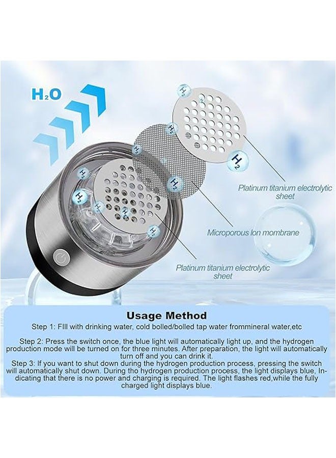 عام زجاجة مياه هيدروجين، زجاجة مياه هيدروجين محمولة قابلة للملء، مزودة بتقنية مولد الماء المتأين SPE PEM، جهاز توليد لتحسين جودة الماء في 3 دقائق، مناسبة للاستخدام في المنزل والمكتب والرحلات، وهي فكرة تذكارية. - Image 4