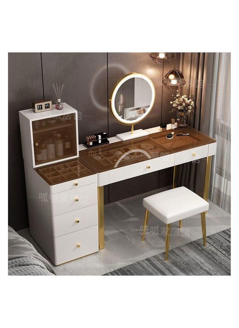 AWD Modern Vanity Dressing Table Set, White Vanity Table with Chair and LED Mirror, Storage Drawers, Makeup Desk For Women's  - Image 1