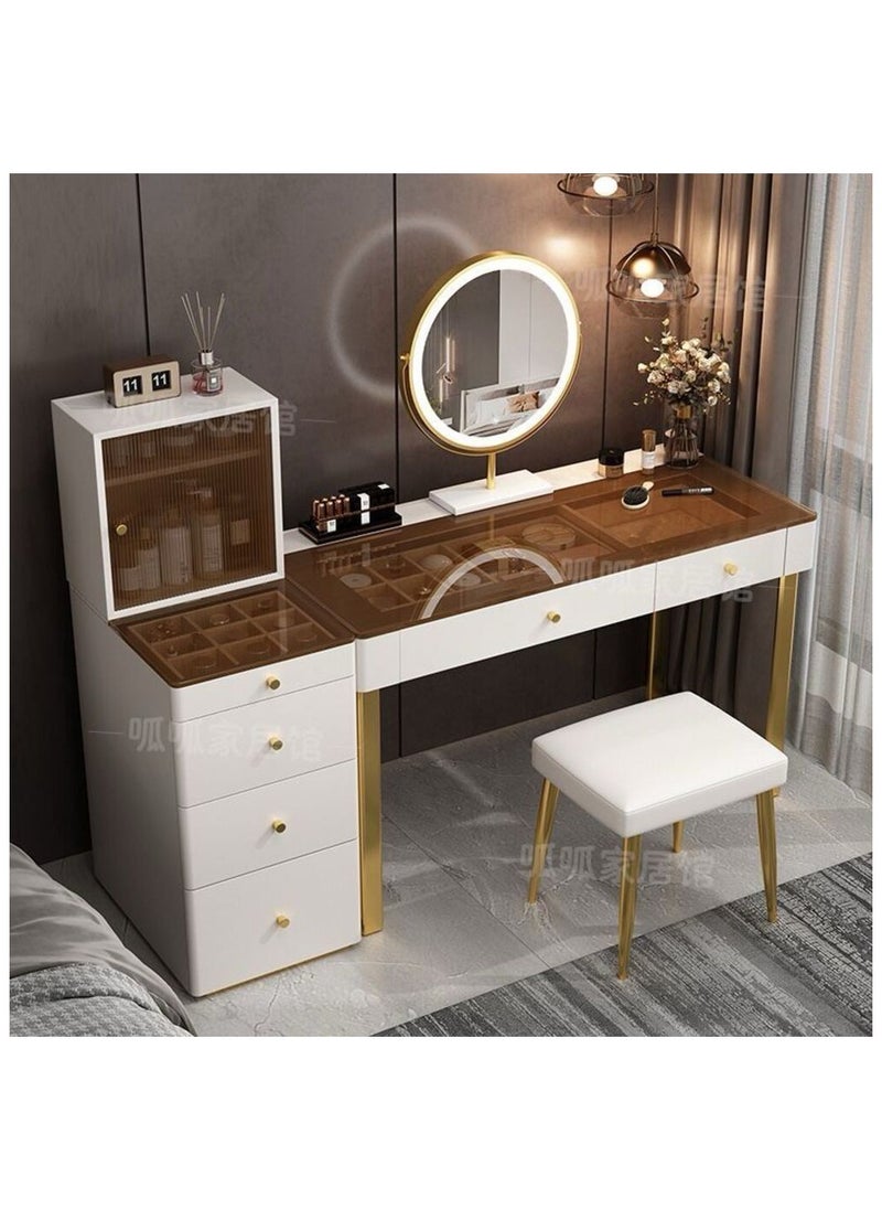 AWD Modern Vanity Dressing Table Set, White Vanity Table with Chair and LED Mirror, Storage Drawers, Makeup Desk For Women's  - Image 2