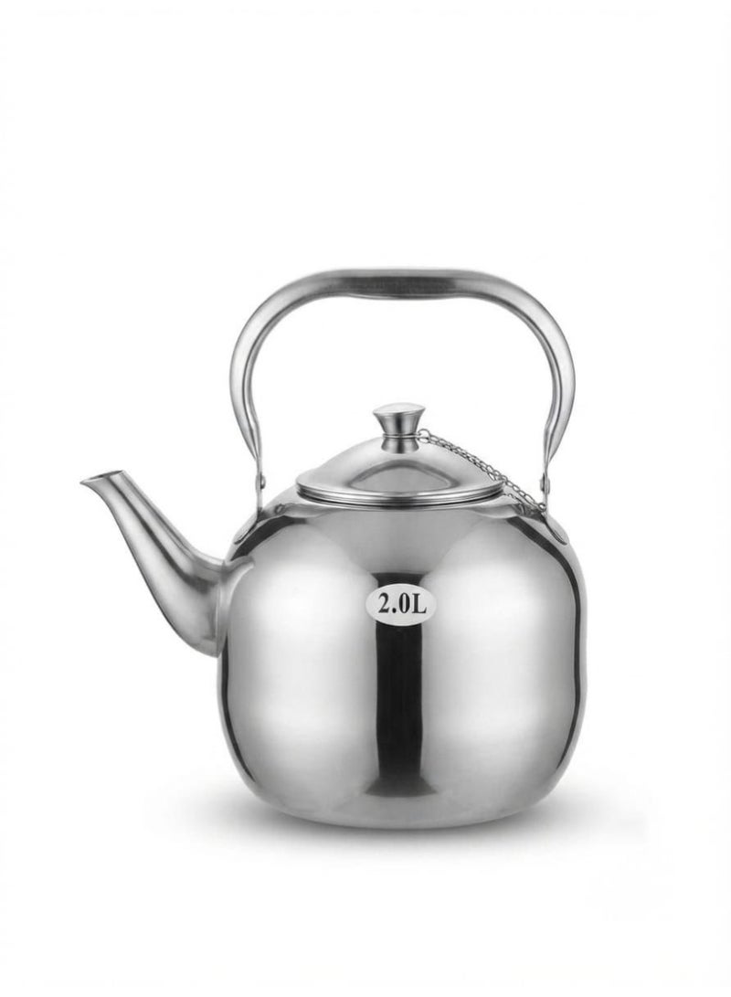 A stylish stainless steel teapot with a tight-fitting lid and comfortable handle. - Image 2