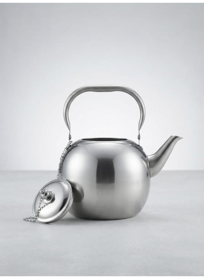 A stylish stainless steel teapot with a tight-fitting lid and comfortable handle. - Image 3