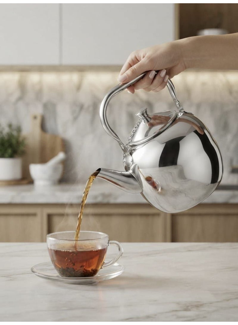 A stylish stainless steel teapot with a tight-fitting lid and comfortable handle. - Image 4