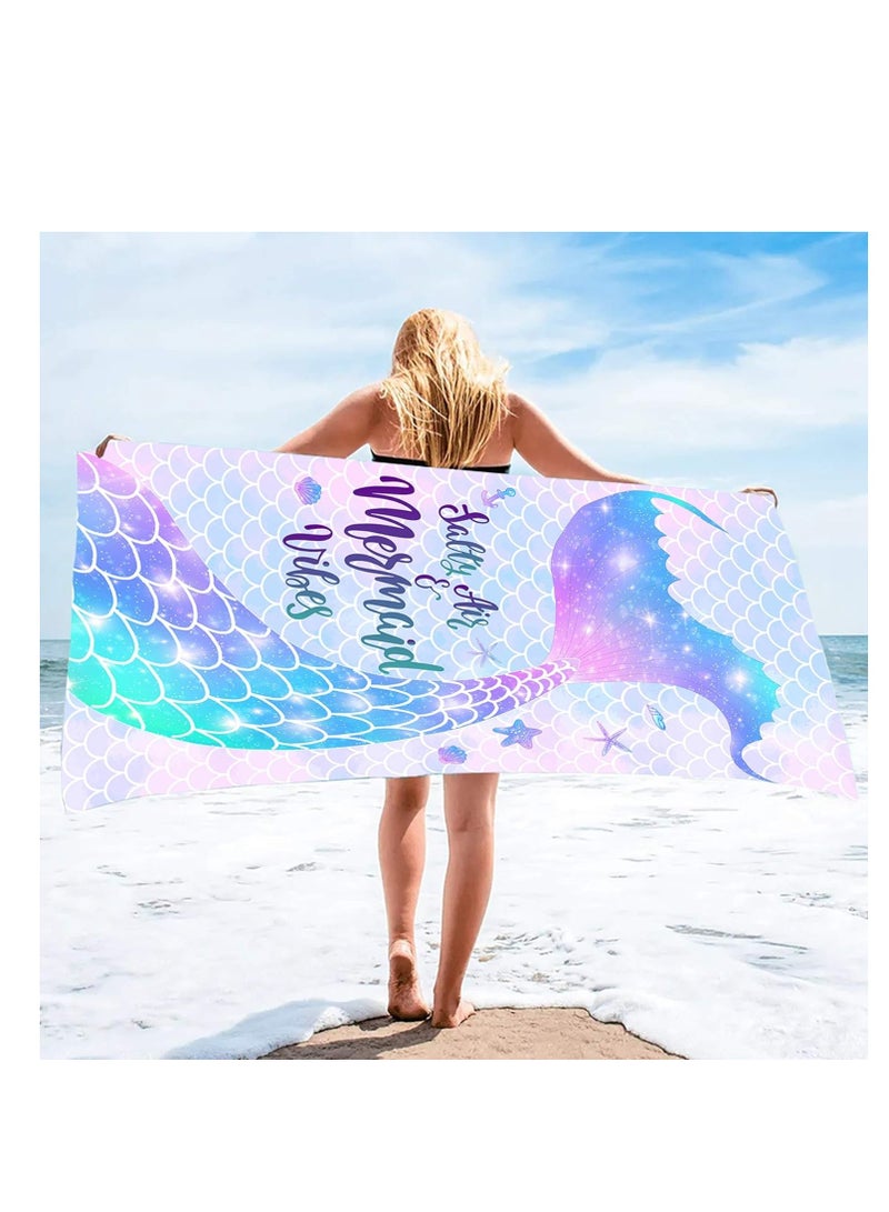 SYOSI Tree Mermaid Beach Towel, Mermaid Tail Cute Microfiber Bath Towel for Girls, Mermaid Scales Sand Free Quick Dry Womens Travel Towels for Yoga Sports (80*160cm) - Image 1