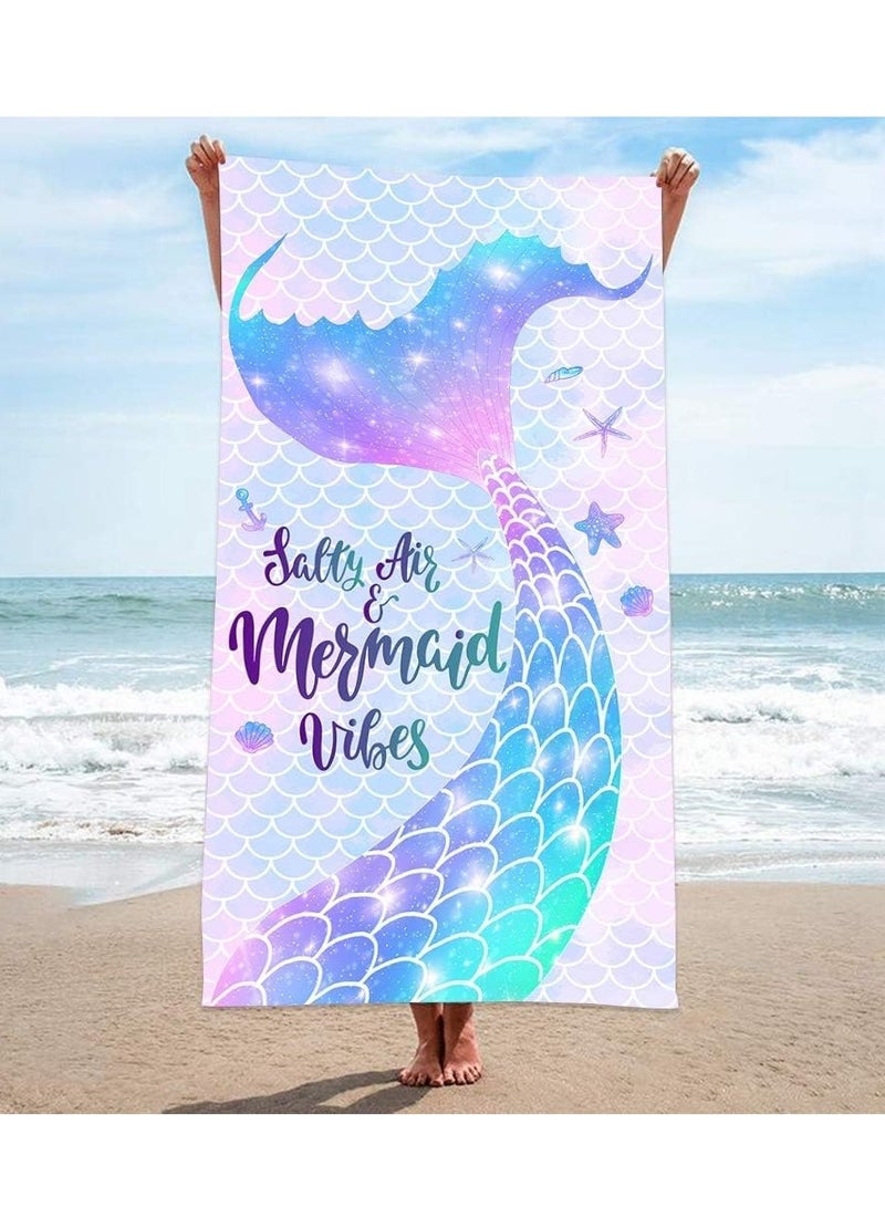 SYOSI Tree Mermaid Beach Towel, Mermaid Tail Cute Microfiber Bath Towel for Girls, Mermaid Scales Sand Free Quick Dry Womens Travel Towels for Yoga Sports (80*160cm) - Image 3