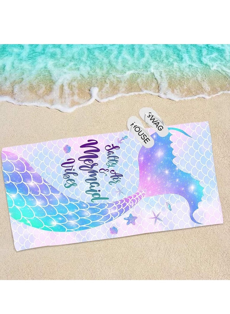 SYOSI Tree Mermaid Beach Towel, Mermaid Tail Cute Microfiber Bath Towel for Girls, Mermaid Scales Sand Free Quick Dry Womens Travel Towels for Yoga Sports (80*160cm) - Image 4