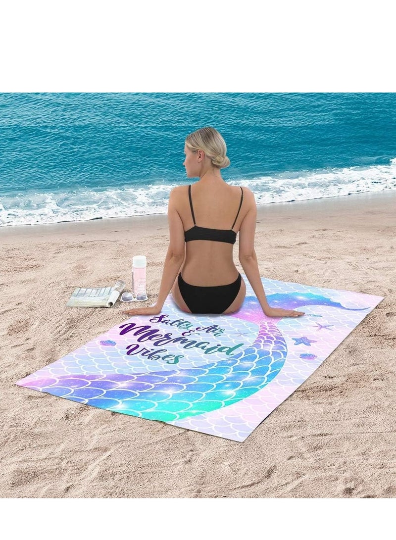 SYOSI Tree Mermaid Beach Towel, Mermaid Tail Cute Microfiber Bath Towel for Girls, Mermaid Scales Sand Free Quick Dry Womens Travel Towels for Yoga Sports (80*160cm) - Image 2