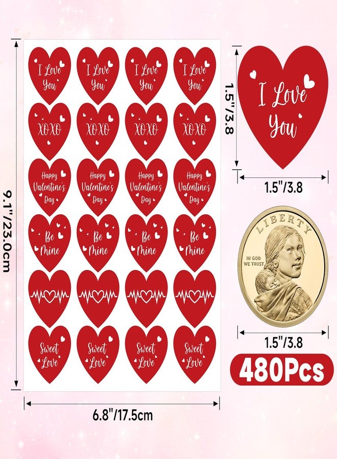 Anwyll Valentines Day Heart Stickers,Happy Valentines Day Gift Stickers,480Pcs 1.5Inch Red I Love You Stickers for Adult Kid,Self-Adhesive Sweet Love Stickers,Be Mine Heart Stickers for Envelope Seal - Image 2