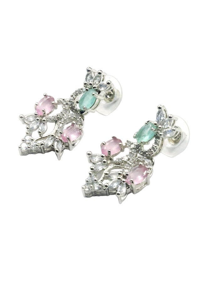 StileAdda Silver-Plated AD-Studded Sleek Necklace & Earrings Set - Image 4