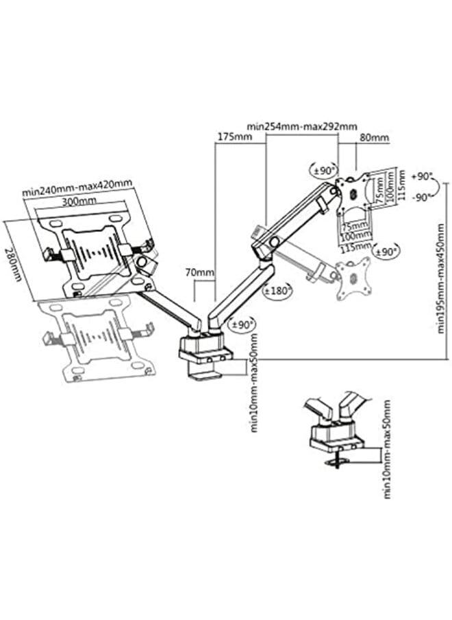Hamood - Aluminum Slim Spring Assited Monitor Arm With Laptop Holder Fit Screen Size 7 Inch 32 Inch Tilt Range Plus 90 ~ 90 Swivel Range Plus 90 ~ 90 Screen Rotation Plus 90 ~ 90 Ham 116 - Image 1