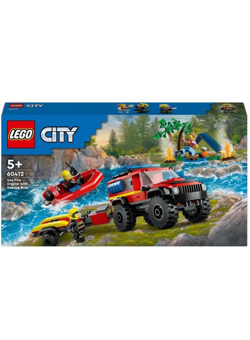 LEGO Lego City 4x4 Fire Truck With Rescue Boat 60412 Building Blocks Toy Car Set (301 Pieces)  - Image 2