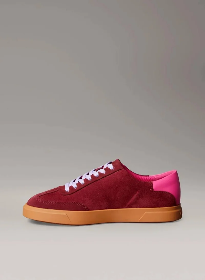 Calvin Klein New Maroon/Pink Yarrow/Pastel Lilac Suede Signature Logo Trainers for Women | Best Price UAE