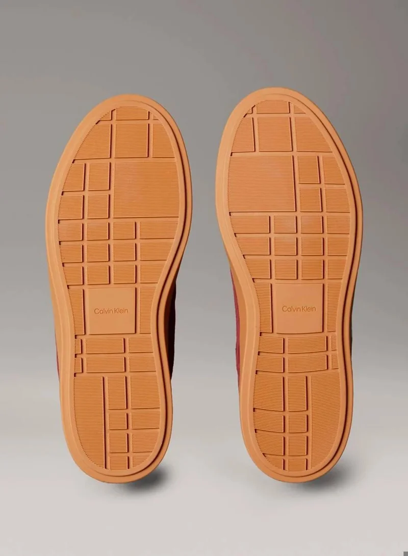 Calvin Klein New Maroon/Pink Yarrow/Pastel Lilac Suede Signature Logo Trainers for Women | Best Price UAE