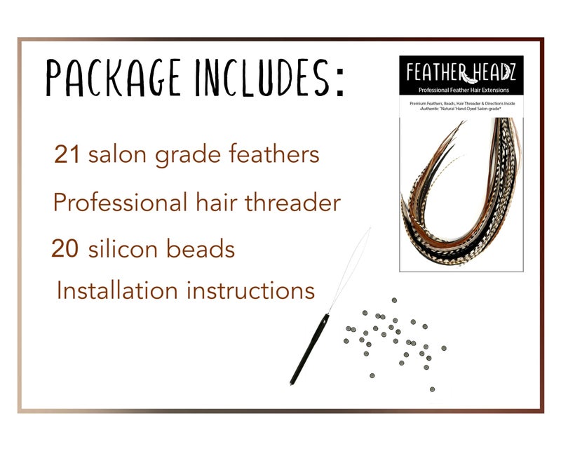 Feather Headz 21 Natural Color Hair Extensions â€“ 7â€â€“12â€ Long â€“ DIY Rooster Kit with 20 Micro-Link Beads â€“ 100% Real Feathers â€“ Eye-Catching Boho Style - Image 2