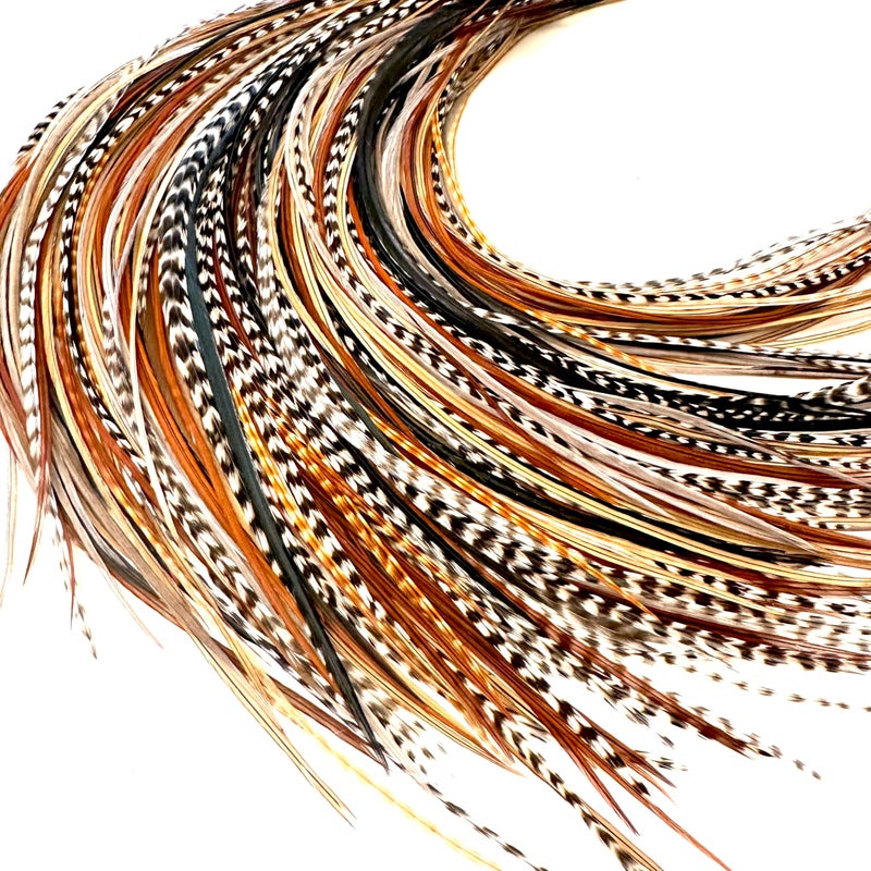 Feather Headz 21 Natural Color Hair Extensions â€“ 7â€â€“12â€ Long â€“ DIY Rooster Kit with 20 Micro-Link Beads â€“ 100% Real Feathers â€“ Eye-Catching Boho Style - Image 1